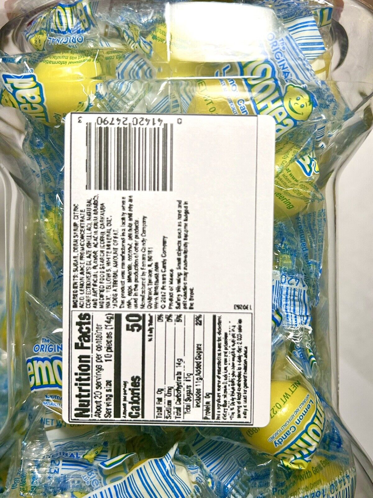 Ferrara Lemonhead Candy Bulk Container 1.5LB Sour Tart Lemon Candy Jar Fresh